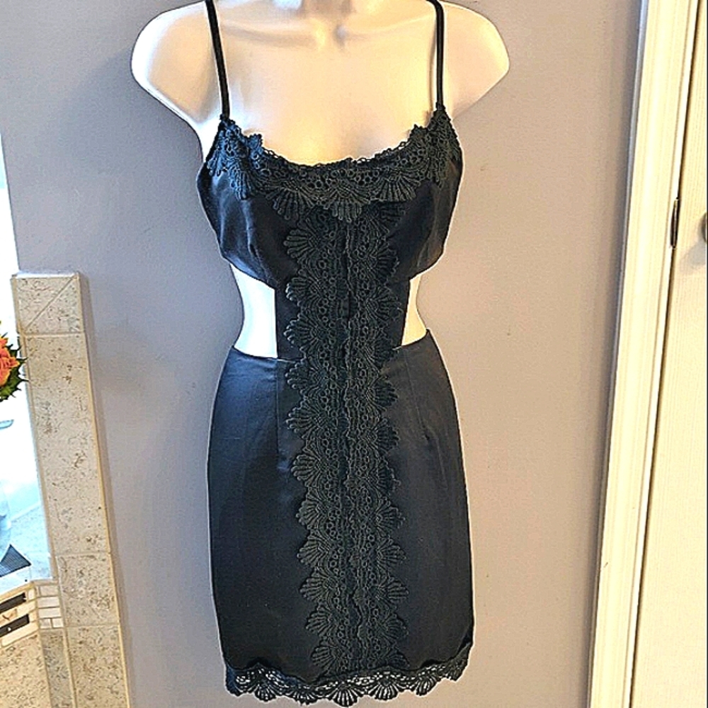 Black Satin Cutout Dress